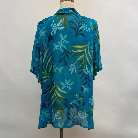 Avenue Women's Top Size 22 24 Blue Green Multicolor 100% Rayon Leaves Sheer - Picture 4 of 8